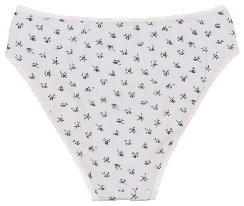 Printed Cotton High Waist Bikini with Picot Trim - Image 9