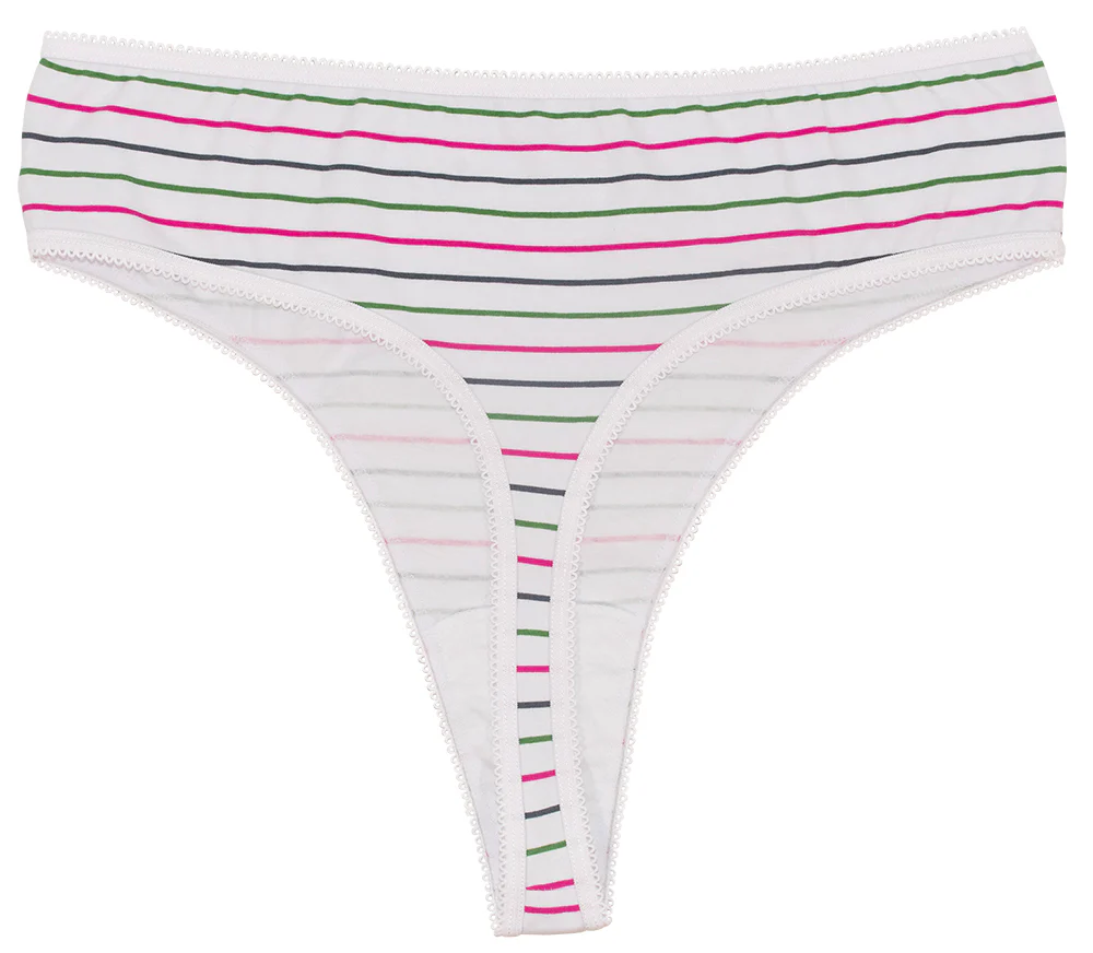 Printed Cotton High Waist Thong with Picot Trim - Image 13