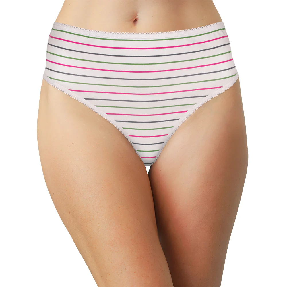 Printed Cotton High Waist Thong with Picot Trim - Image 3