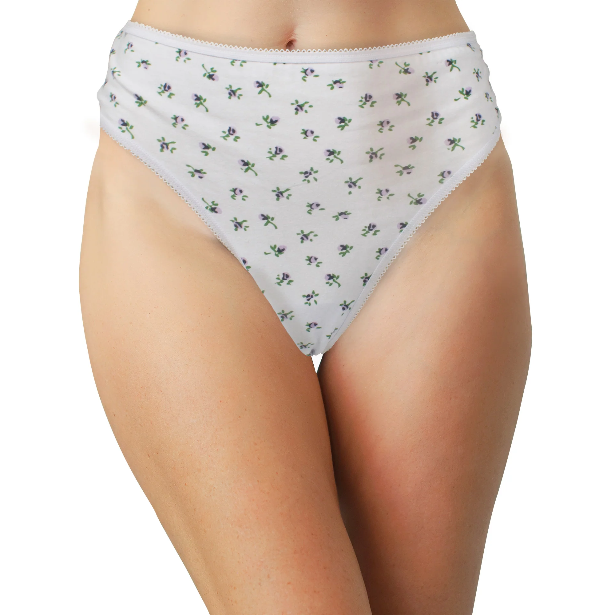 Printed Cotton High Waist Thong with Picot Trim - Image 7