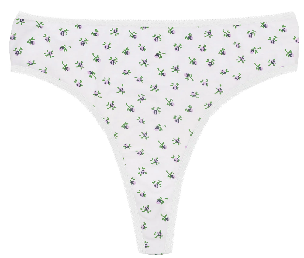 Printed Cotton High Waist Thong with Picot Trim - Image 9
